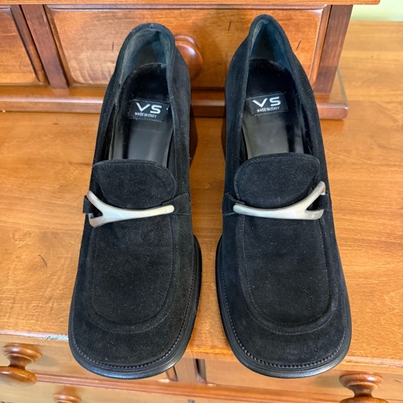 NEW Via Spiga Rambo Black Eru Calf Suede Loafers block heel size 9.5 slip on - Picture 3 of 13